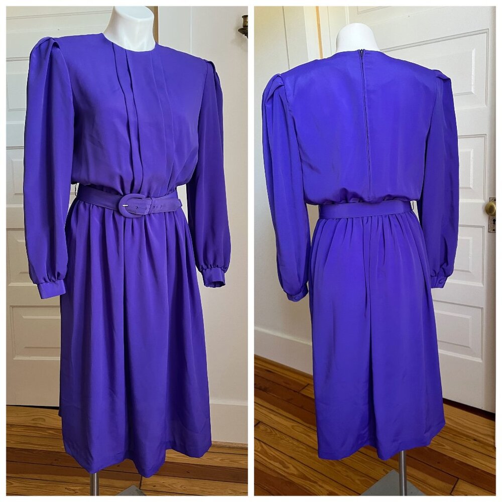 Purple 80s dress long sleeve with belt